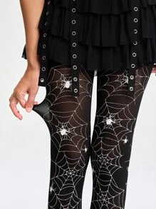 ROMWE Grunge Punk 1 双哥特式蜘蛛网紧身裤，适合搭配连衣裙、万圣节