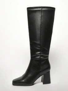 SHUZIA Women's Stylish & Comfortable Block Heel Knee-High Boots For Christmas Valentine's Day - Black - View 5