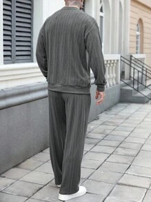 Manfinity Homme Men's Geometric Pattern Long Sleeve Sweatshirt And Sweatpants Casual Tracksuit Set,Fall Clothes