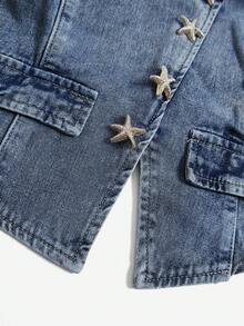 SHEIN MOD 大码女式牛仔美式复古挂脖背心夹克 - 中等水洗藍 - 查看 4