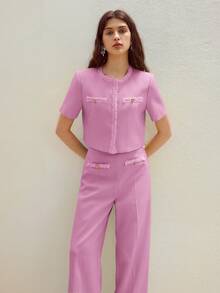 MOTF STUDIO CONTRAST TRIM SHORT SLEEVE JACKET - Pink - View 3