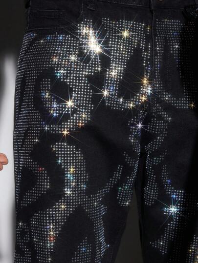 Street Life Men's Fashion Pocket Sparkling Diamond Layered Flare Jeans