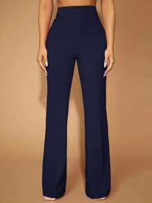 SHEIN LUNE Plus Size High Waisted Straight Pants Fall Cloth For Women - Navy Blue - View 4