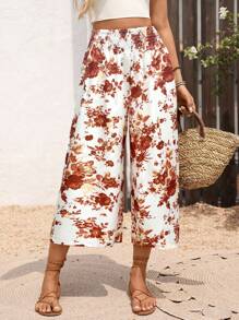 Breezaya Floral Print Loose Elastic Waist Pants For Summer Vacation - Multicolor - View 5