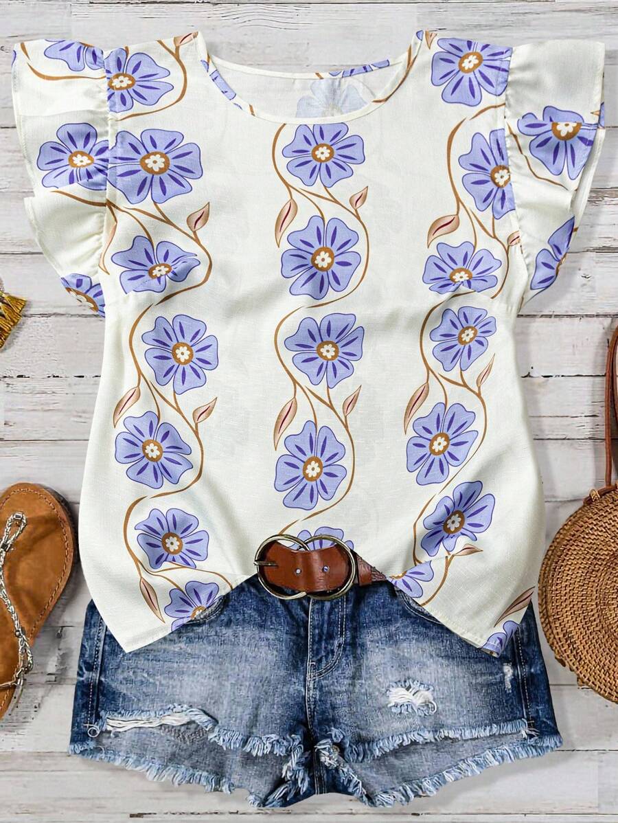 Linhara Camisa casual con estampado de nicho de moda talla grande, adecuada para vacaciones, reuniones, fiestas, Día de San Valentín, Festival Qixi - Morado - Ver 1