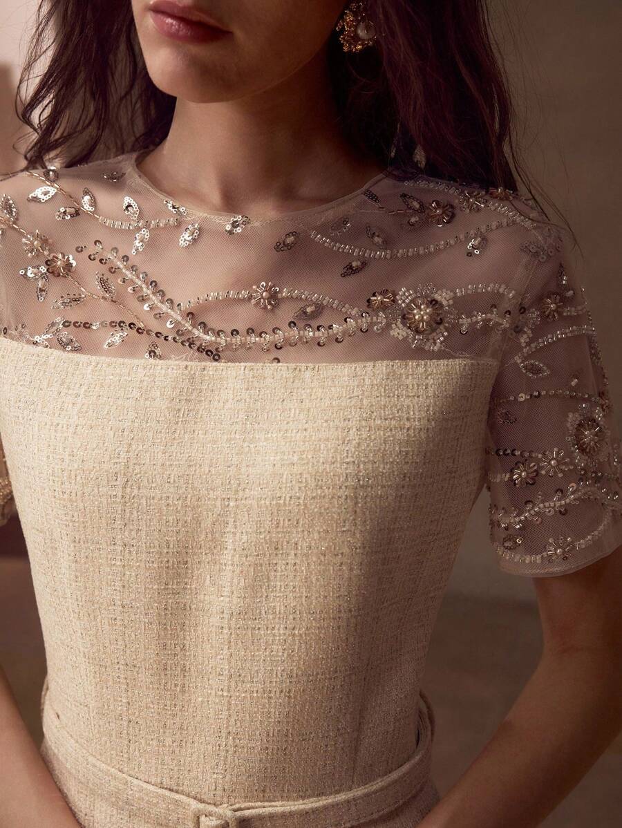 MOTF PREMIUM CONTRAST SEQUIN SHEER DRESS