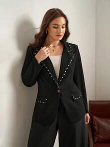 SHEIN Clasi Plus Size Women Elegant Patchwork Blazer Jacket Women Blazers Dress Jacket Women Blazers In Fall/Winter - Black - View 1