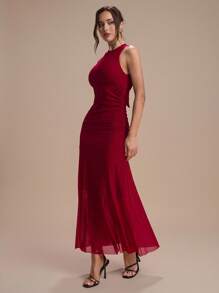 Modelyn Sexy & Elegant Burgundy Women's Long Stretch Dress - Burgundy - View 6