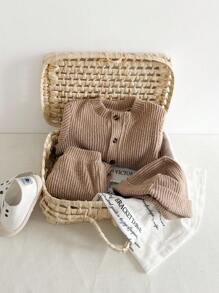 SHEIN 2 Stücke Baby Mädchen Set mit Rundhals Strickjacke Pullover & Leggings mit elastischem Bund, lässige koreanische Mode Outfit mit Mütze, bequem & weich für Herbst/Winter