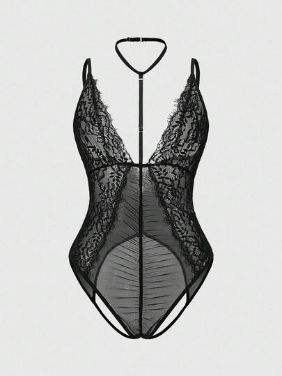 Gothic Lace Halter Hollow-Out Sexy Bodysuits
