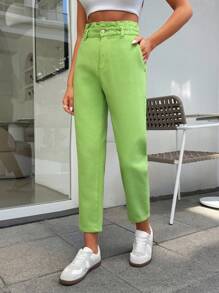 Paperbag Non Denim Pants For Transition - Green - View 5