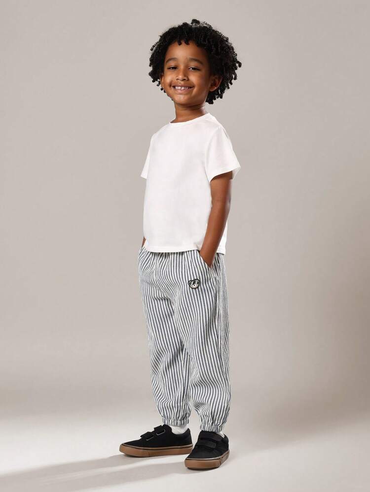 Seersucker Striped Jogger Pants With Elastic Ankles
