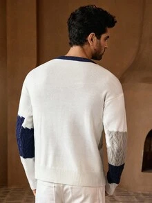 HIMLAND Men's Casual Single-Sided Twisted Rope Crew Neck Pullover Cable Knit Sweater , Fall Winter - Apricot - View 2