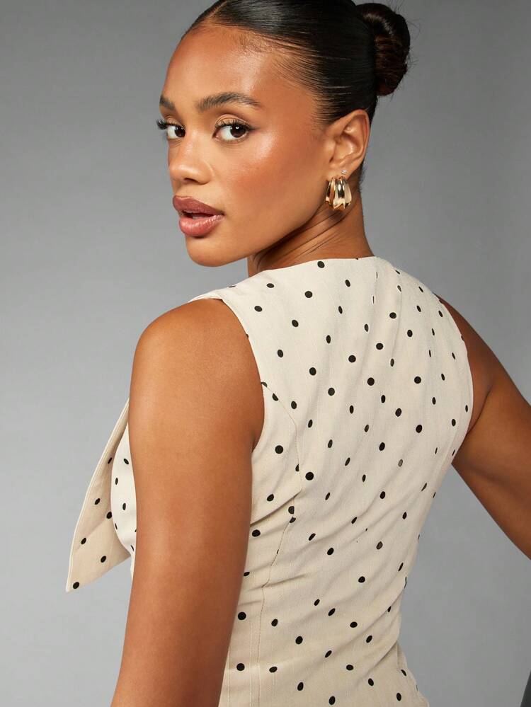 MISSGUIDED Polka Punkt Weste mit Knopfverschluss, taillierter ärmellose V-Ausschnitt Matrosenstil Formeller eleganter Abend Design Mode