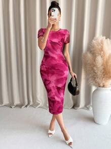 Lavishia Green Floral Print Round Neck Short Sleeve Dress For Women,Bohemian Clothes