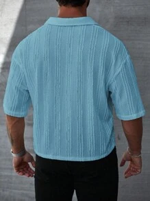 Manfinity Homme Camisa casual de verano para hombre de unicolor, de manga corta y de solapa única para uso diario - Celeste - Ver 2