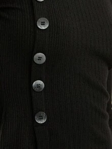 Nöista Ribbed Long-Sleeve Top With An Asymmetric Row Of Statement Buttons Running Down The Side, Designed With A Fitted Silhouette That Adds A Modern And Elegant Touch To Women's Winter Outfits, Perfect For Polished Everyday Looks, Christmas Gatherings And Refined New Year Styling. - Black - View 4
