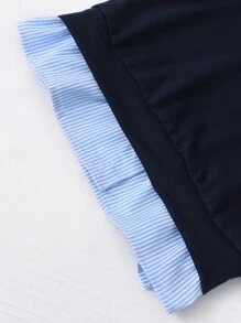 Sparklyn 青少年女孩韩式时尚休闲套装，包括 Polo 领运动衫 + 荷叶边迷你裙，新装，返校服装