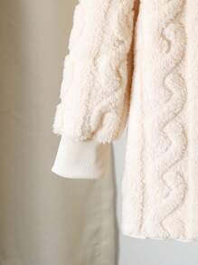 Sparklyn 青少年女孩休闲百搭百搭家居服和学校日常粗针织条纹毛绒领前开中长款秋冬夹克秋季 - 杏色 - 查看 5