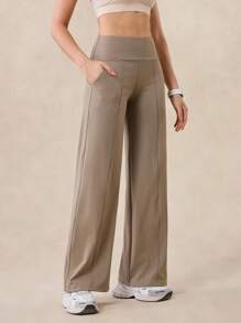 OutZeal 女士运动裤 日常休闲居家服 柔软针织面料 吸汗速干 高腰直筒裤型 带口袋 - 卡其色 - 查看 9