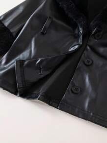 TaviRue Mommy And Me Matching Outfits(2 Pieces Are Sold Separately)Babygirl Cute Black PU Leather Jacket With Fleece Collar, Back To School,Autumn/Winter Fall - Black - View 13