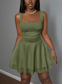 Slaydiva Vestido mini blanco puro sin mangas con volantes, nuevo para primavera/verano 2025, casual, de vacaciones, romántico, básico, de calle, diario, sexy, elegante, para ir a trabajar, fiesta, discoteca, talla grande para mujer