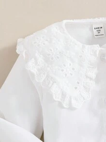 YOUNG GIRLS College Style Cute Peter Pan Collar White Shirt,Cute Tops,Flower Girl Dress,Girls Clothes,Young Girl Girl Clothes,Girl Shirts,Girl Tops For School - White - View 3