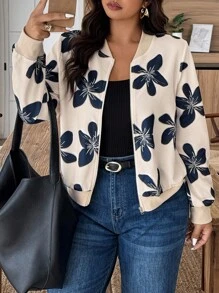 Weeklong 春秋季大码花卉印花拼布休闲夹克 - 杏色 - 查看 6