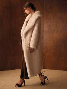 MOTF PREMIUM 秋冬款长款人造皮草配腰带大衣 - 藕粉色 - 查看 5