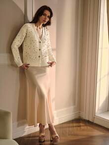 MOTF PREMIUM ÁO CARDIGAN NHỰA NGỌC TRAI & CHI TIẾT HẠT CHO MÙA THU ĐÔNG - Màu be - Xem 7