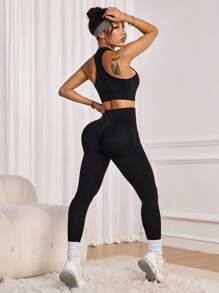 Slayform Slayform 4PCS Women's Solid Color Camisole And Leggings Sports Suit - Multicolor - View 1