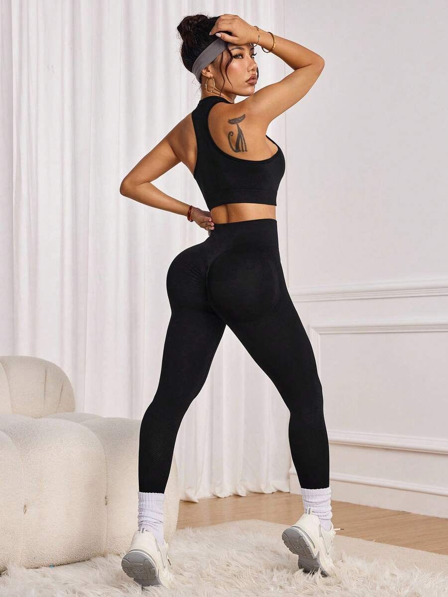 Slayform Slayform 4PCS Women's Solid Color Camisole And Leggings Sports Suit - Multicolor - View 1