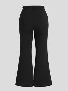 SHEIN CURVE+ 大码女式纯色时尚休闲紧身喇叭裤，适合通勤 - 黑色 - 查看 2