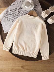 Emery Rose Kids Emery Rose Kids 年轻女孩纯色圆领蝴蝶图案休闲毛衣 - 卡其色 - 查看 4