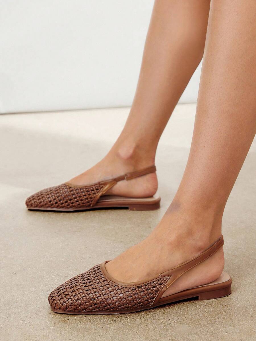 SHUZIA Ladies Crochet Raffia Slingback Mules For Christmas Valentine's Day - Coffee Brown - View 1