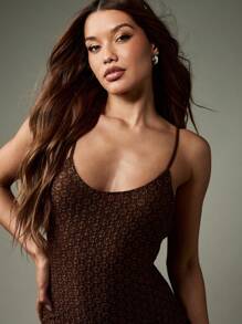 MISSGUIDED Elegantes Midaxi Abendkleid ärmellos mit Glitzer, Schimmer und offenem Rücken, figurbetonter Rundhalsausschnitt, langes Kleid für Dinner-Partys, Hochzeitsgäste, besondere Anlässe - Kaffeebraun - Übersicht 5