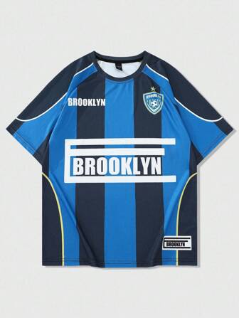 Prep T-shirt à manches courtes pour hommes avec imprimé graphique sportif américain de rue en anglais