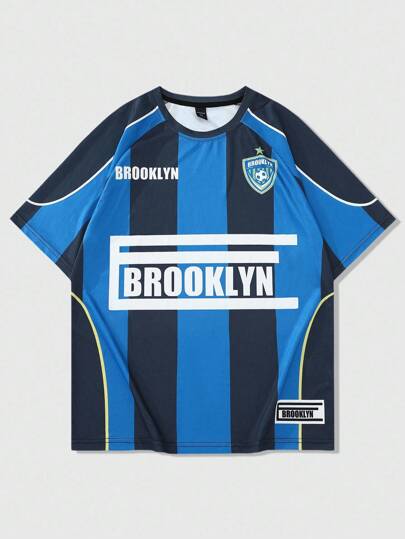 Prep T-shirt à manches courtes pour hommes avec imprimé graphique sportif américain de rue en anglais