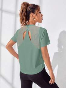 Seamluxe SHEIN Sport 女士纯色休闲运动短袖T恤健身衫 - 薄荷綠 - 查看 5