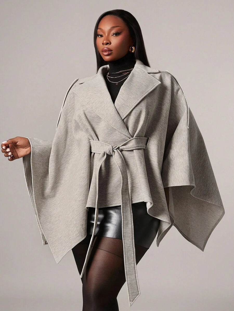 SHEIN SXY Áo khoác ngoài kiểu dáng áo choàng màu mơ thanh lịch dành cho nữ cỡ lớn, thích hợp cho đi làm, đi chơi, công sở