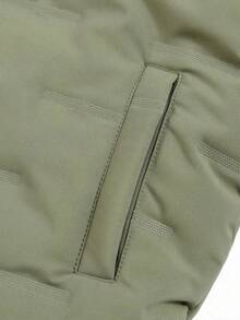 SHEIN Tween Boy Outdoor Sports Warm Simple Zip-Up Solid Color Padded Coat, Green Fall Winter