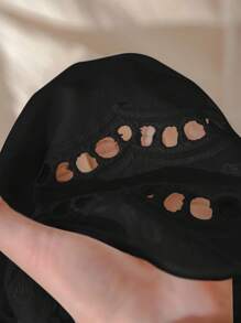 CosyJoli 大码女式夏季休闲镂空蕾丝拼布黑色衬衫，适合度假 - 黑色 - 查看 7