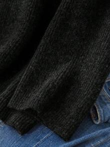 CosyJoli Plus Size Solid Color Casual Pullover Sweater, Autumn/Winter Fall - Black - View 4