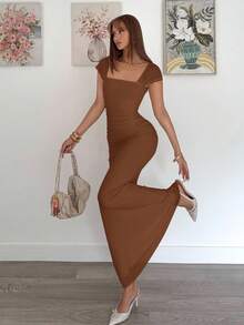 Siren Gaze Váy lưới bó eo gợi cảm mùa hè mới dành cho nữ - màu nâu - Xem 4