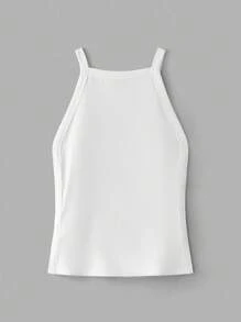 Maija 女士白色侧开衩钩环春季都市休闲时尚百搭柔软舒适修身钩环设计圆领无袖背心街头风女装音乐会女装度假女装端庄 - 白色 - 查看 8