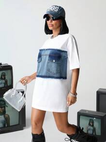 CasuGlow CHEST DENIM METALLICAL BUTTON FLAP POCKET T-SHİRT - Multicolor - View 3