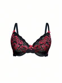 PinupPomp Plus Size Lace Patchwork Underwire Bra Vintage - Black - View 6