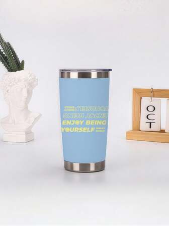 SmileyWorld® | SHEIN 标语图案冷热保温不锈钢杯 - 304，持久保温，防漏盖，可爱男女旅行杯