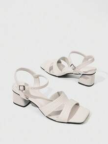 Sleekvia 米色金属水钻装饰休闲时尚厚底中跟凉鞋 - 米色 - 查看 9