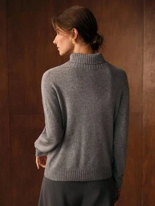 MOTF PREMIUM 100% 羊毛高领毛衣，优雅日常穿着，秋冬 - 灰色 - 查看 3